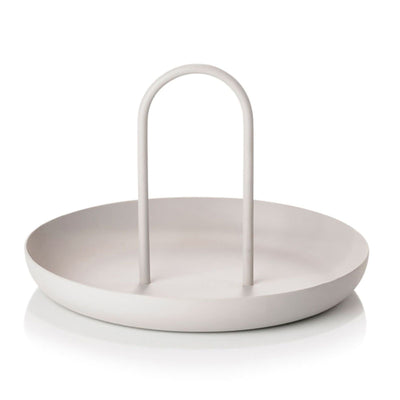 Serving Tray Metal Round Portable Table Top Storage Tray Simple Modern Style with Handle Grey