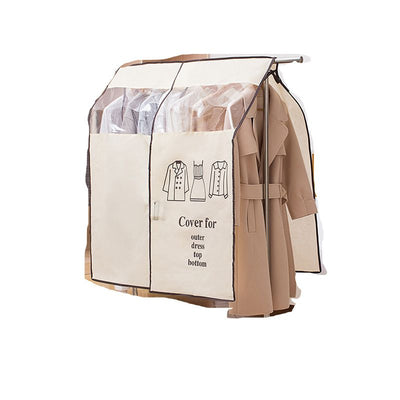 Clothes Dust Cover Nonwoven Dust Prevention Waterproof Transparent Window Design Hanging Garment Protectors Beige