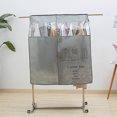 Clothes Dust Cover Nonwoven Dust Prevention Waterproof Transparent Window Design Hanging Garment Protectors Grey