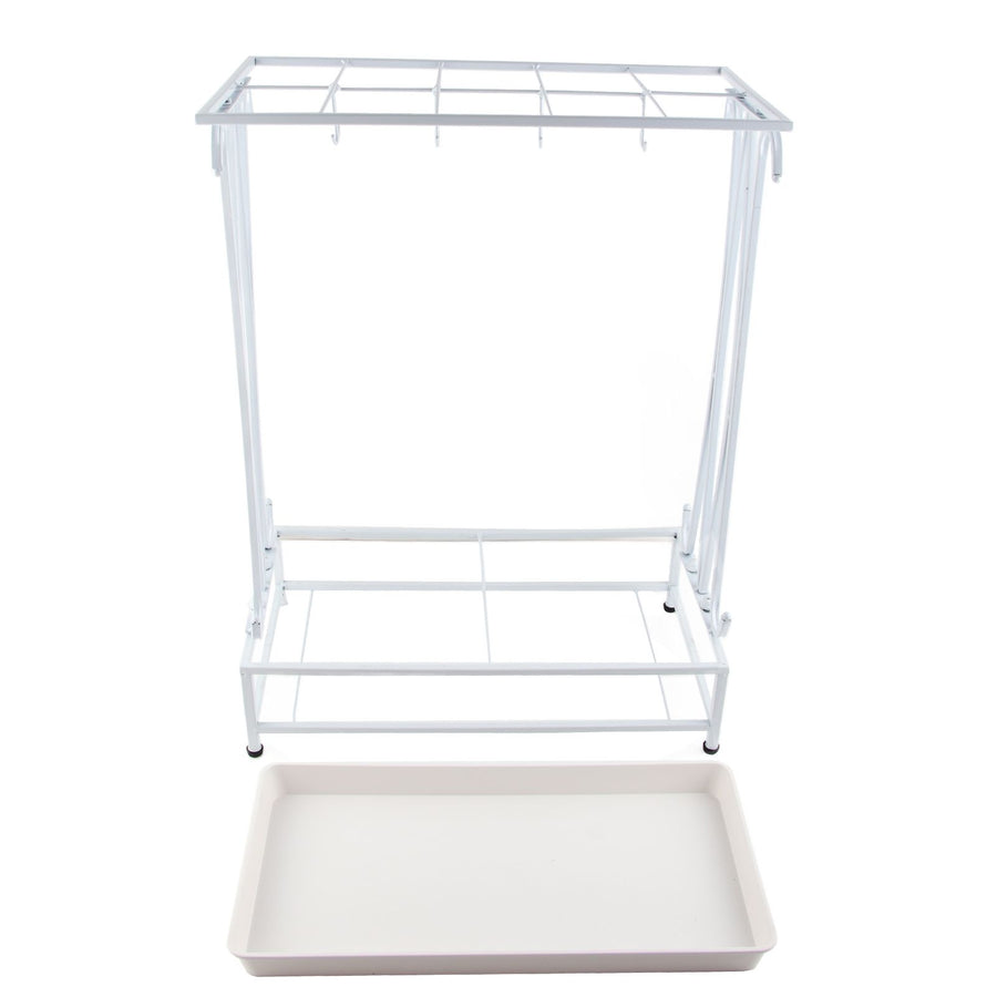 Umbrella Storage Rack Iron with Drip Tray 10 Holes 8 Hooks Umbrella Rack Stand for Home Hotel Lobby White