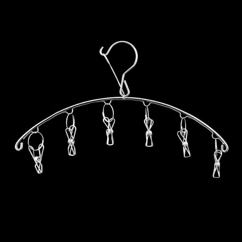 Clothes Drying Hanger Stainless Steel Thick Arc Shaped Windproof Sock Hanger for Socks Towels Bras Underwear 6 Clips