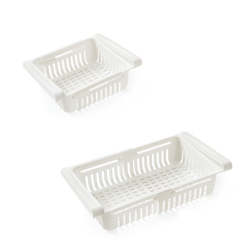 Fridge Drawer Organizer Retractable Multifunction Space Saving Refrigerator Storage Box White 20.5x16.4x7.6cm / 8.1x6.5x3.0in