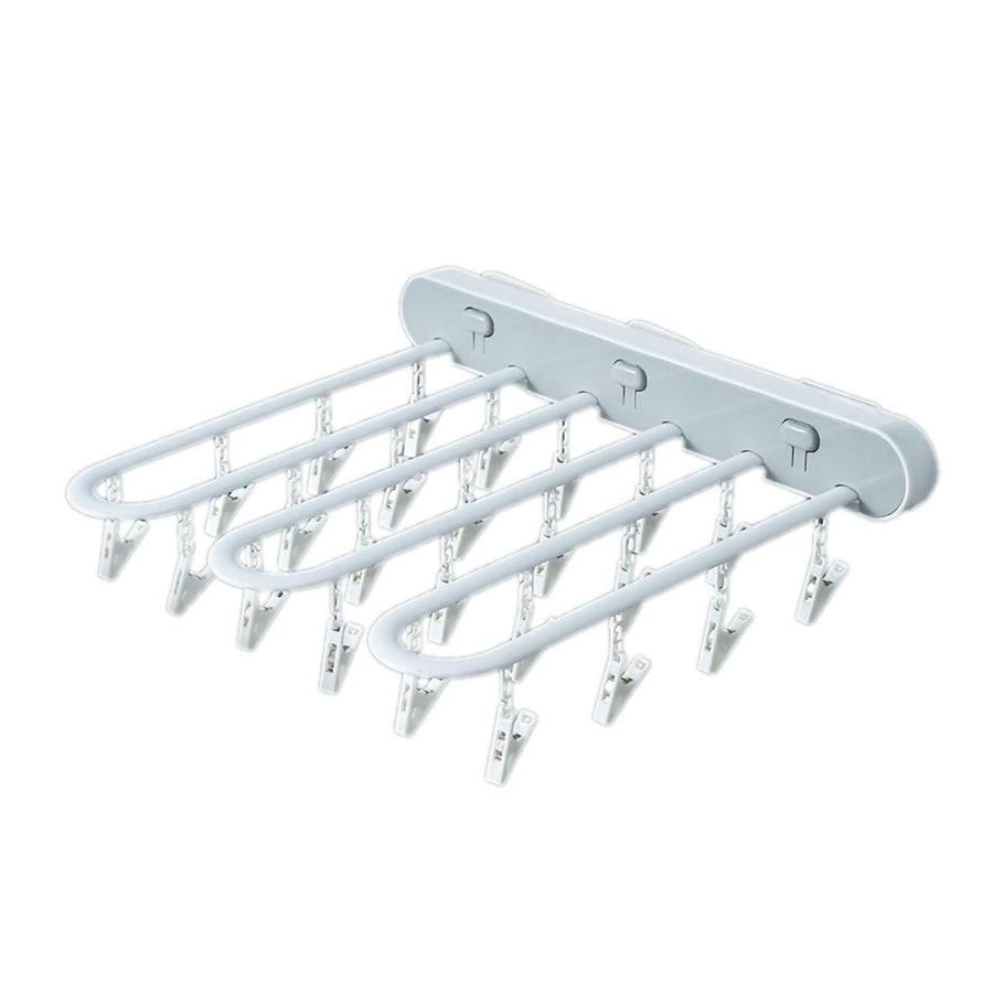 Clothes Drying Rack Wall Mounted Durable ABS Foldable Design Space Saving Clip and Drip Hanger White