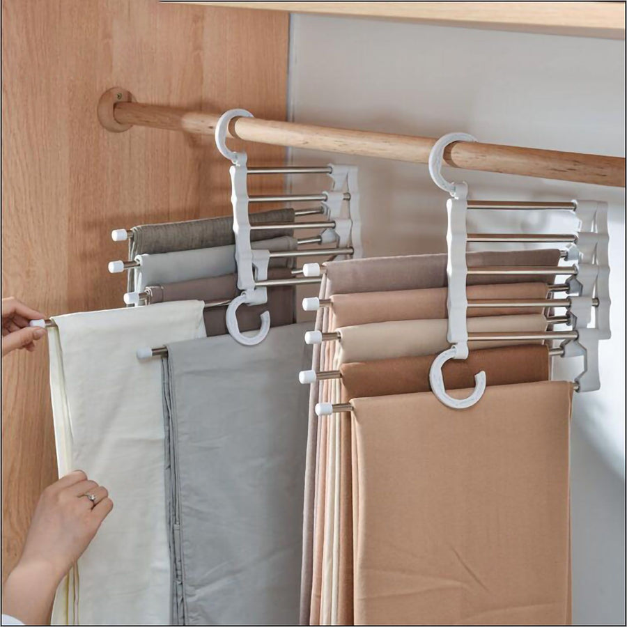 Stainless Steel Hangers Home Multifunctional Foldable Trouser Rack Retractable Trouser Storage Rack Trouser Rack White
