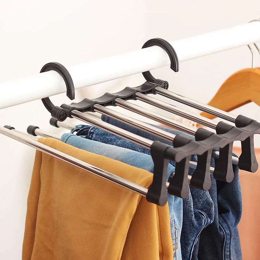 Stainless Steel Hangers Home Multifunctional Foldable Trouser Rack Retractable Trouser Storage Rack Trouser Rack Black