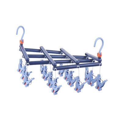 Plastic Folding Multi Head Drying Rack Multi Clips Socks Underwear Hanger Windproof Multifunctional Clothespin Classic Dark Purple 14 Clips