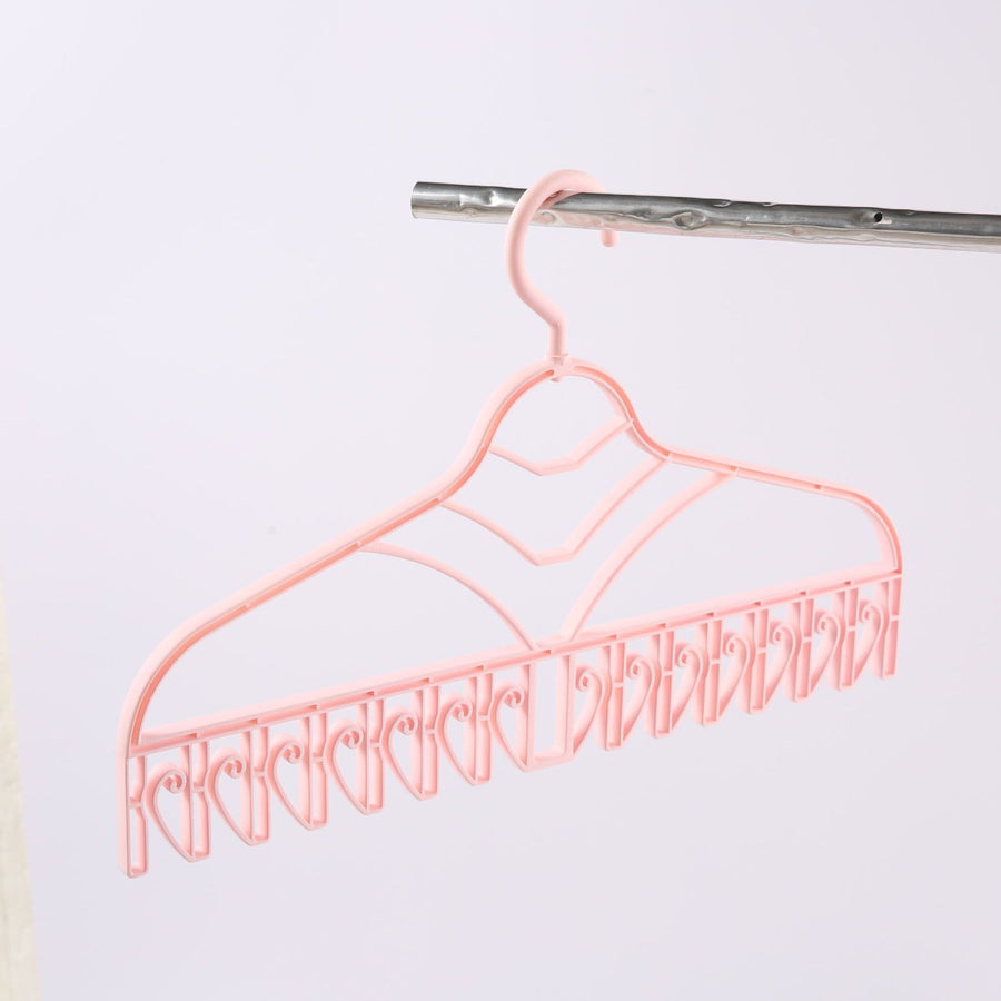 Multifunctional Clothes Drying Rack Plastic Seamless Wrinkle Free Clothes Hanger with V Shaped Clip Hook for Bra Socks Pink
