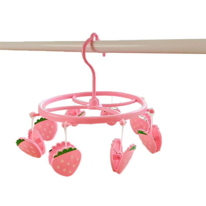 Plastic Hanging Drying Rack Sock Underwear Oversleeve Small Cloth Clip for Home Student Domitory Pink Strawberry
