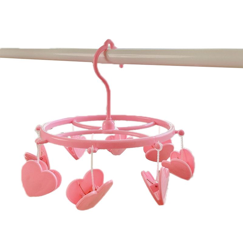 Plastic Hanging Drying Rack Sock Underwear Oversleeve Small Cloth Clip for Home Student Domitory Pink Heart
