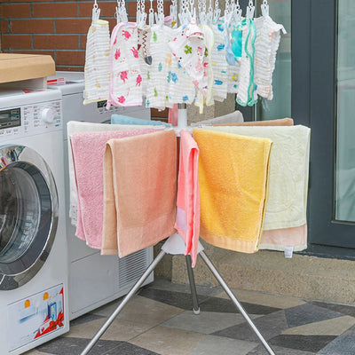 Clothes Drying Rack 360 Degree Rotating Folding Design Reliable Load Bearing Stainless Steel Laundry Accessories 2 Layer White