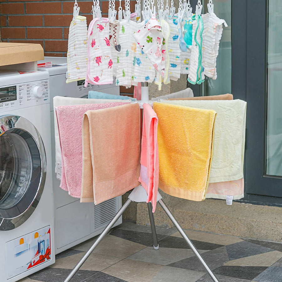 Clothes Drying Rack 360 Degree Rotating Folding Design Reliable Load Bearing Stainless Steel Laundry Accessories 2 Layer White