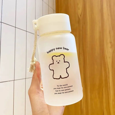 Kids Water Bottle Cute Cartoon Printing Handle Design Healthy Odorless Good Sealing Students Water Cup Black Bear