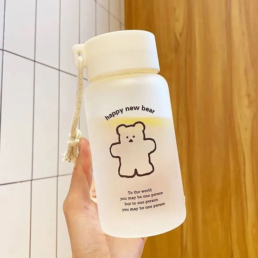 Kids Water Bottle Cute Cartoon Printing Handle Design Healthy Odorless Good Sealing Students Water Cup Black Bear