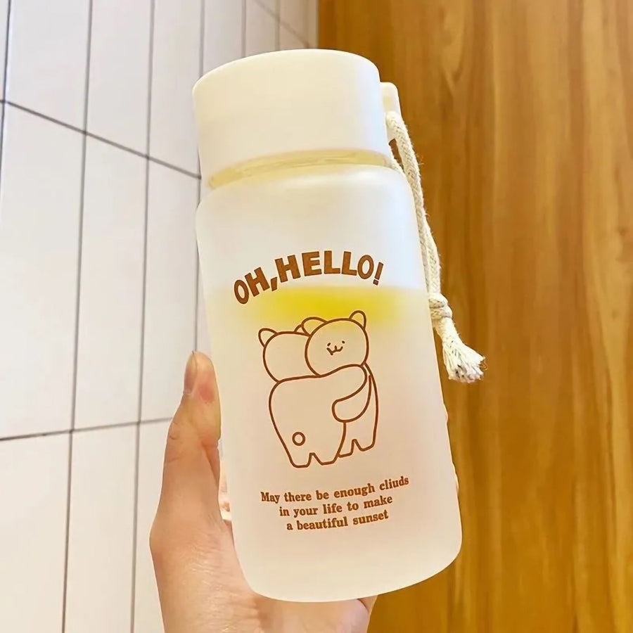 Kids Water Bottle Cute Cartoon Printing Handle Design Healthy Odorless Good Sealing Students Water Cup Hug Bear