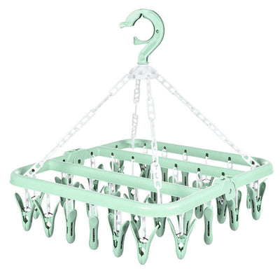 32 Clip Folding Hanger 360 Degree Rotation Household Laundry Clip Rack with Windproof Lock Drying Rack Green C0NCN