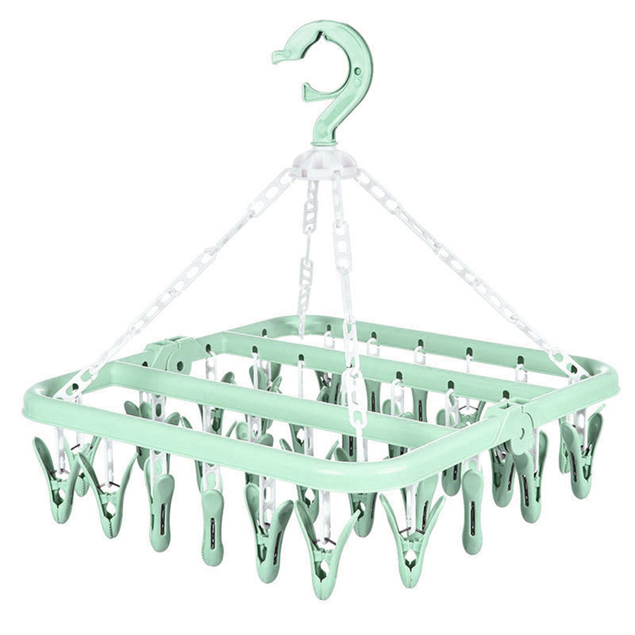 32 Clip Folding Hanger 360 Degree Rotation Household Laundry Clip Rack with Windproof Lock Drying Rack Green C0NCN