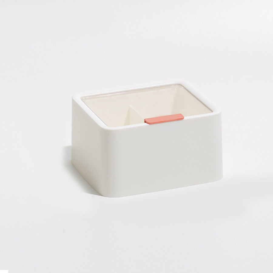 Cosmetic Storage Box Plastic Dustproof Double Grids Makeup Container with Lid for Makeup Cotton Swab Dental Floss White