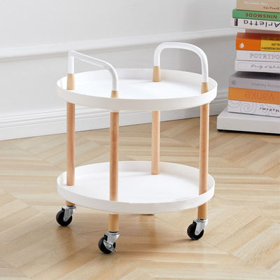 Cart Storage Rack Plastic Armrest Design Corrosion Resistant Rolling Storage Cart for Home Living Room Office White 2 Layers