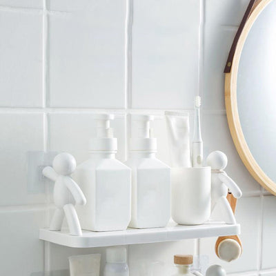 Wall Mounted Shelf Hole Free Installation Small Doll Shape Large Capacity Plastic Stable Load Bearing Storage Rack Grey