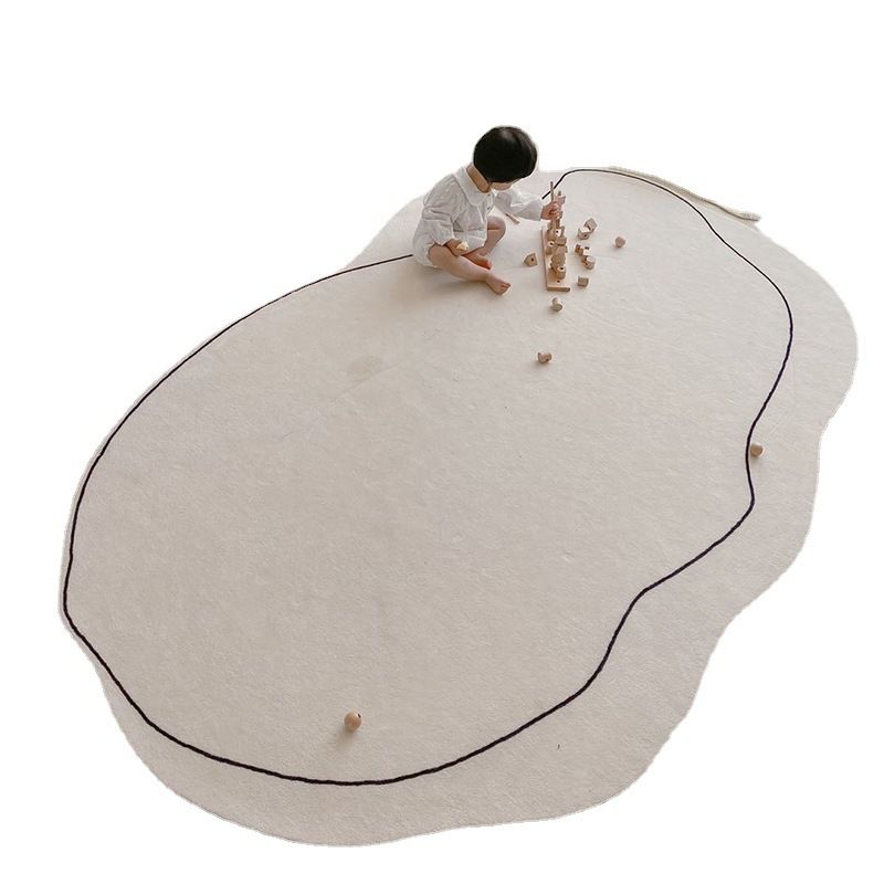Carpet Simple Thickened Densified Odorless Machine Washable Area Rug for Living Room Irregular Shape Milky White 120x160cm/47.2x63in