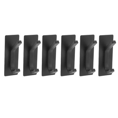 6Pcs Adhesive Hook Stainless Steel Dual Prong Wall Mounted Black for Towel Clothes