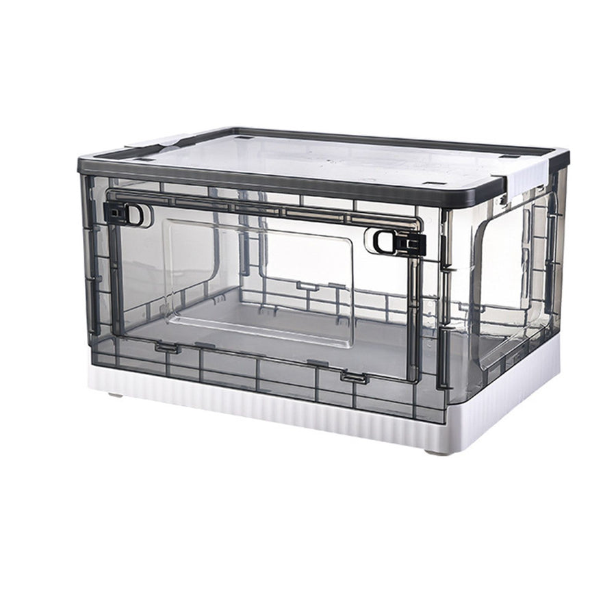 Storage Box Side Doors Clear Large Capacity Container with Wheel for Home Office Tea White 3 Door 55L