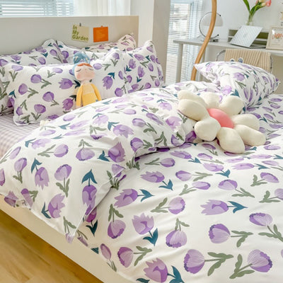 Home Bed Set 4pcs Thickened Brushed Simple Style Breathable Skin Friendly Cotton Bedding Comforter Sets