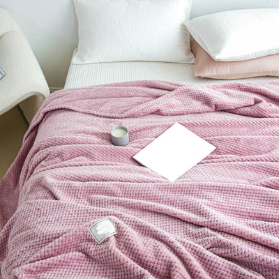 Cooling Blanket Milk Fleece Lattice Jacquard Blanket Summer Cold Single Nap Blanket for Sofa Bed Office Bean Paste Color 150x200cm