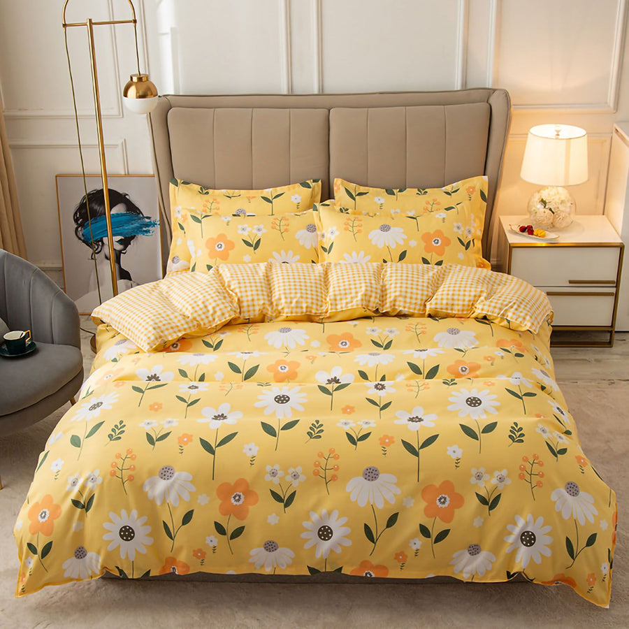 Skin Friendly Quilt Cover Thickened Polyester Soft Brushed Duvet Cover Quilt Bedding for Dormitory Bedroom Yellow Flowers 180x220cm