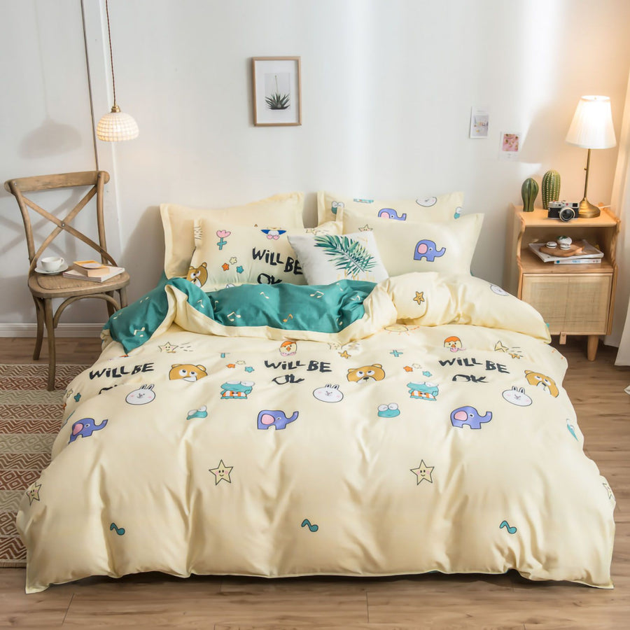 Skin Friendly Quilt Cover Thickened Polyester Soft Brushed Duvet Cover Quilt Bedding for Dormitory Bedroom Animal 180x220cm