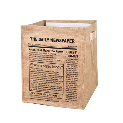 Jute Storage Box Foldable Waterproof Film Easy Cleaning Mild Texture Storage Basket for Home Office TDN Pattern