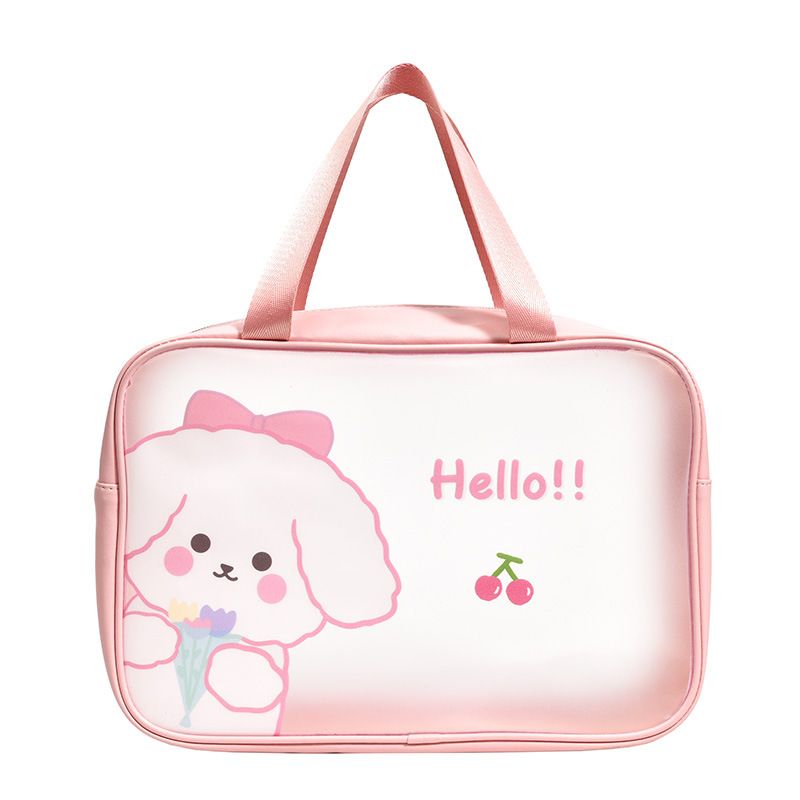 Clear Travel Bag Cherry Puppy Frosted Translucent Waterproof PVC Toiletry Bag Pouch for Washing L 12.2 X 3.9 X 7.9in