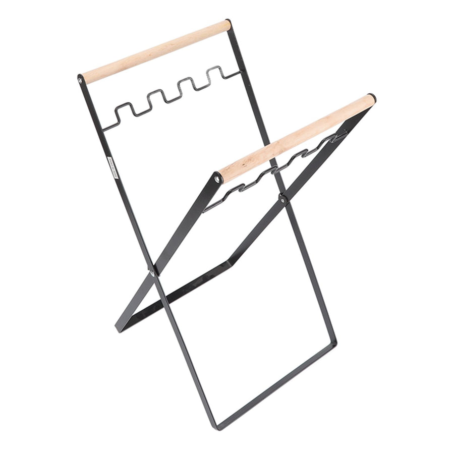 Trash Bag Holder Stand Rubber Wood Handle Iron Stand Flat Appearance Foldable Portable Garbage Bag Stand for Indoor Outdoor Use Black