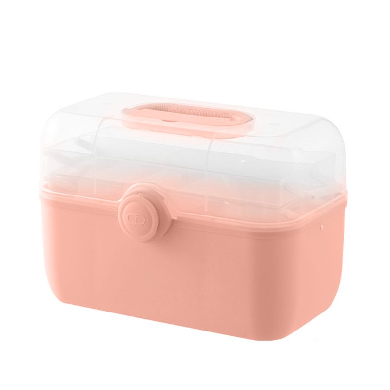 Medicine Storage Box Plastic Multi Layer Large Capacity Medicine Cabinet for Household Pink(large)