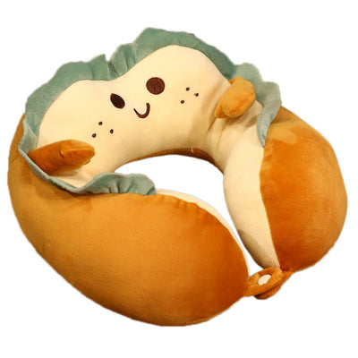 U Shaped Neck Pillow Portable Cute Head Pillow for Office Nap Travel Car Sleeping Smile Bread