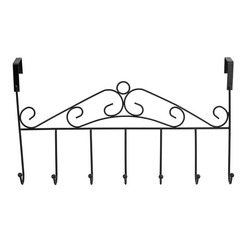 Over The Door Hook Rack Detachable 7 Hooks Door Hanger Organizer for Towels Handbags Coats Black