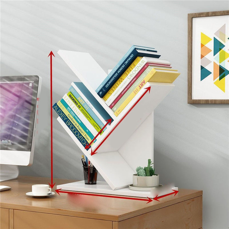 Tree Bookshelf Solid Wood Ingenious 3 Tier Space Saving Book Storage Organizer Shelves for Office Home School White
