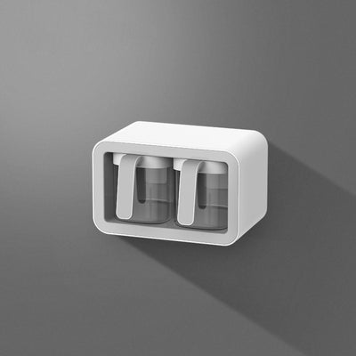 Seasoning Box Wall Mount Multi Grid Seasoning Storage Container Kitchen Seasoning Jar Combination Set 2 Container Gray with 2 Spoons