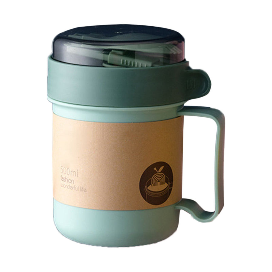 500ML Soup Cup Portable Steady Plastic Insulated Soup Containers with Lid and Spoon for Office School 500ML Green