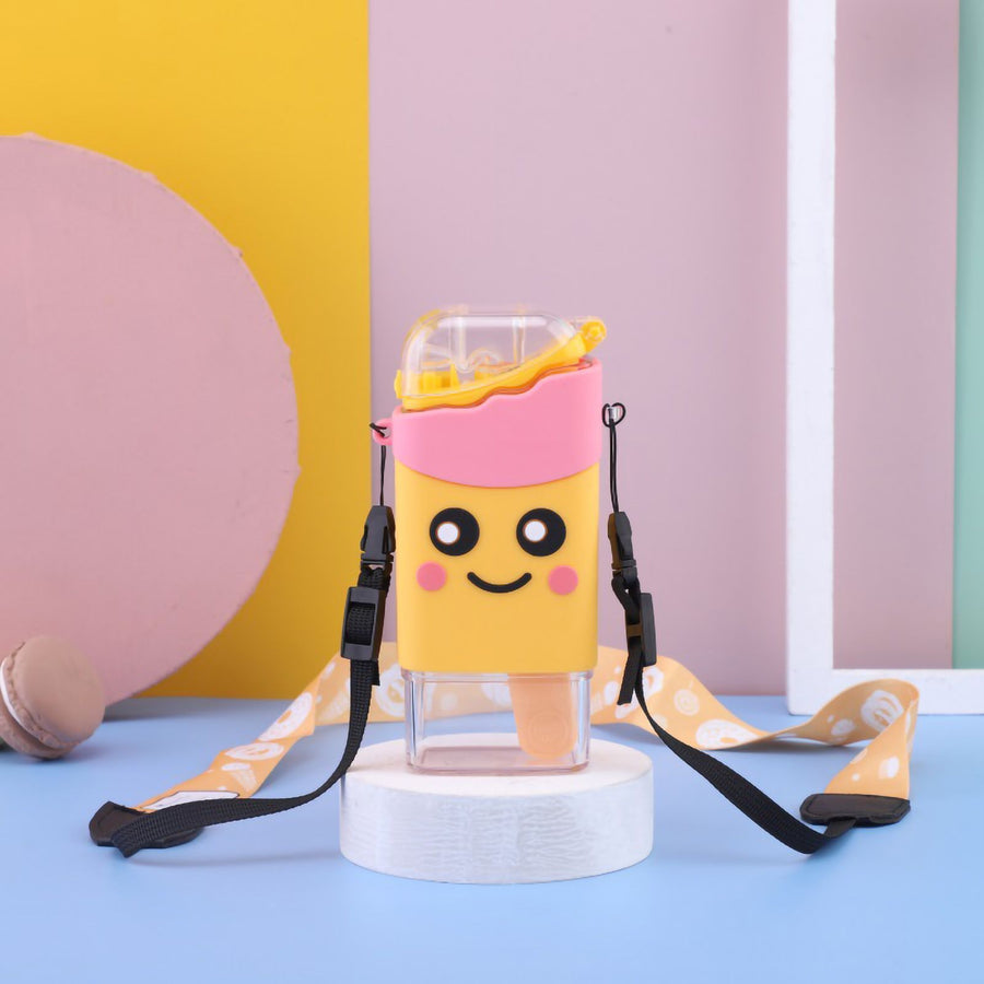 Portable Water Cup Cute Cartoon Design Large Capacity Plastic Water Bottle with Carry Cord Straw for Students Style 1 301ml‑400ml