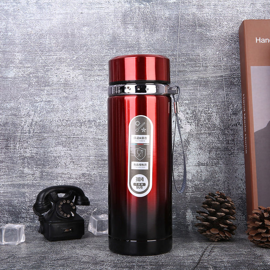 Vacuum Cup Stainless Steel Portable Large Mouth Insulated Bottle with Hand String for Business Travel Office Daily Red 1000ml