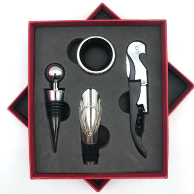 Wine Opener Set Rustproof Stainless Steel Exquisite Packaging Handle Corkscrew Kit for Home Bar Restaurant Gifts Red