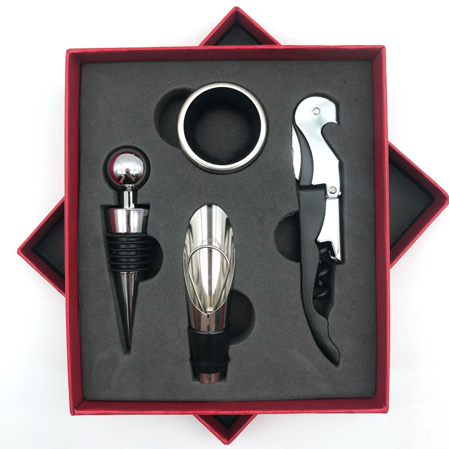 Wine Opener Set Rustproof Stainless Steel Exquisite Packaging Handle Corkscrew Kit for Home Bar Restaurant Gifts Red