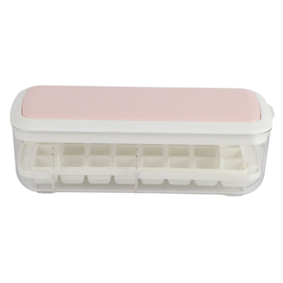 Silicone Ice Cube Mold BPA Free Square Ice Tray Storage Box with Lid for Household Pink