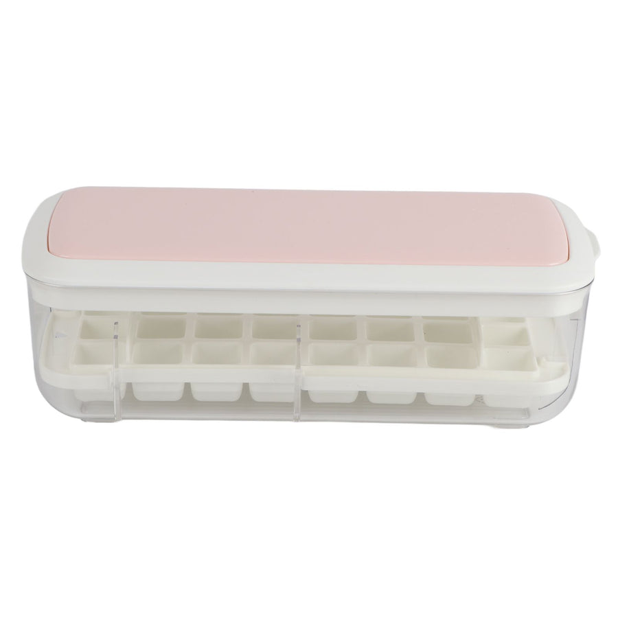 Silicone Ice Cube Mold BPA Free Square Ice Tray Storage Box with Lid for Household Pink