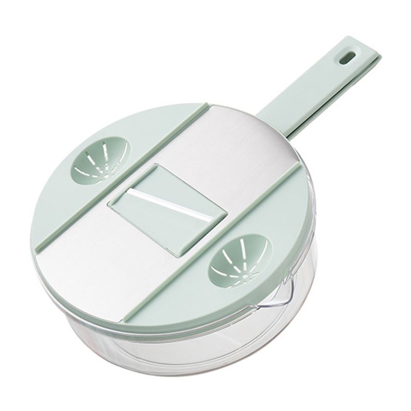 Multifunctional Vegetable Cutter Stainless Steel Household Manual Vegetable Chopper for Kitchen Round Mint Green, (Send 6 Blades, Hand Protector, Storage Box)