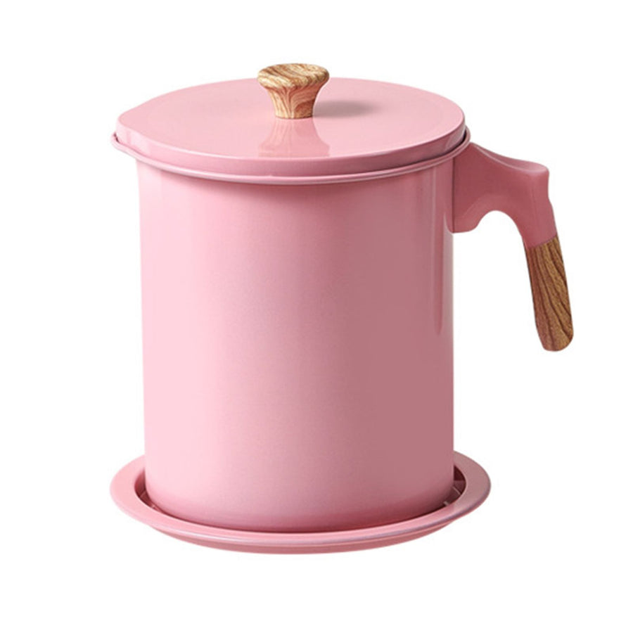Oil Strainer Pot 1.4L Wood Grain Easy Operation No Rust Oil Storage Supplies Filter for Home Canteen Pink