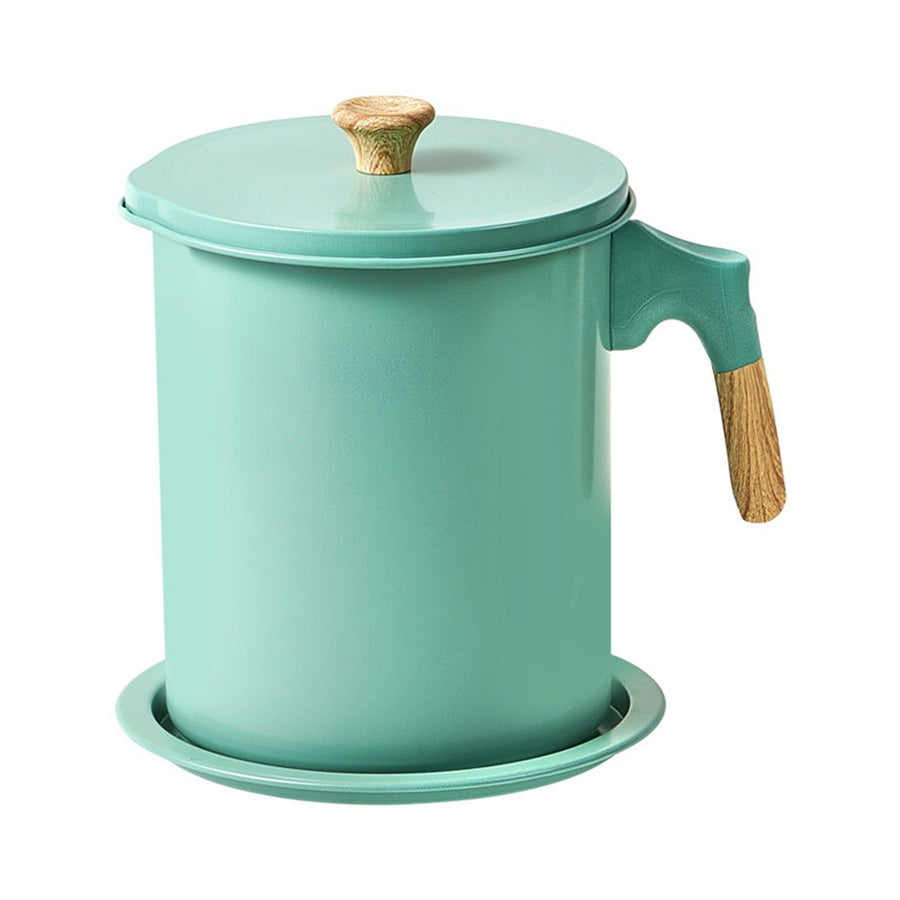 Oil Strainer Pot 1.4L Wood Grain Easy Operation No Rust Oil Storage Supplies Filter for Home Canteen Fruit Green