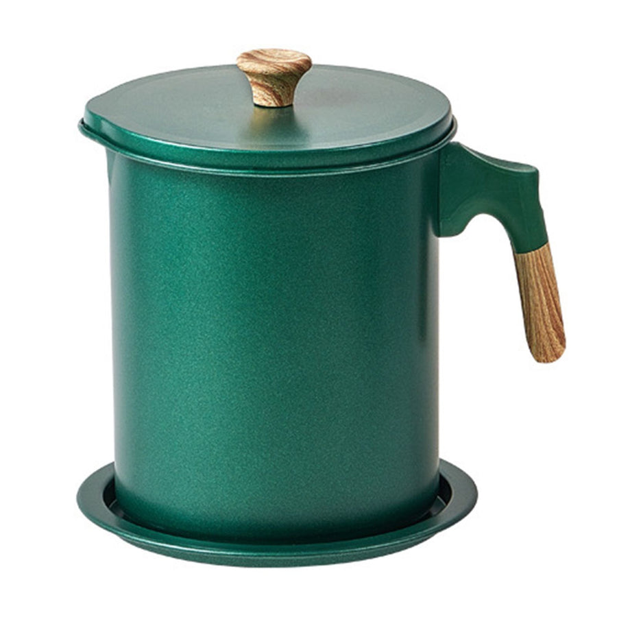 Oil Strainer Pot 1.4L Wood Grain Easy Operation No Rust Oil Storage Supplies Filter for Home Canteen Dark Green