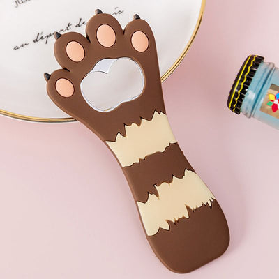 Cat Paw Bottle Opener Multifunctional Cute Cartoon Vibrant Colors Magnet Silicone Bottle Opener with Fridge Magnet for Home Horizontal Stripes Brown
